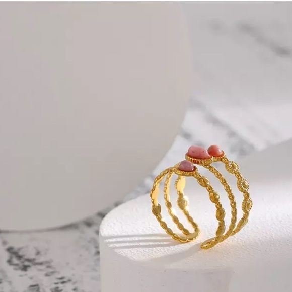 18K Gold Plated Dialogite Stone Ring - Picture 5 of 13
